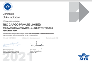 IATA Certification 2021 - TBO Cargo